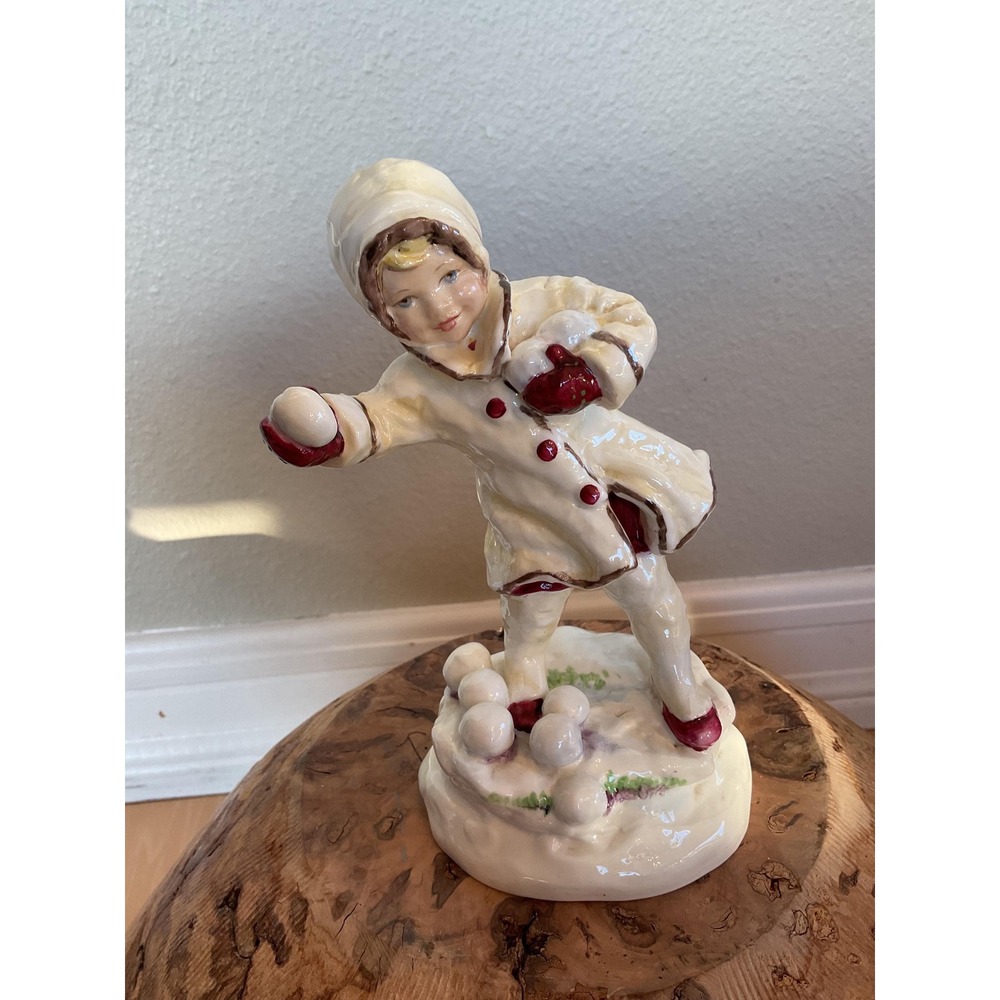 Vintage Royal Worcester‎ December Figure 3458 F C Doughty Child Snowball England